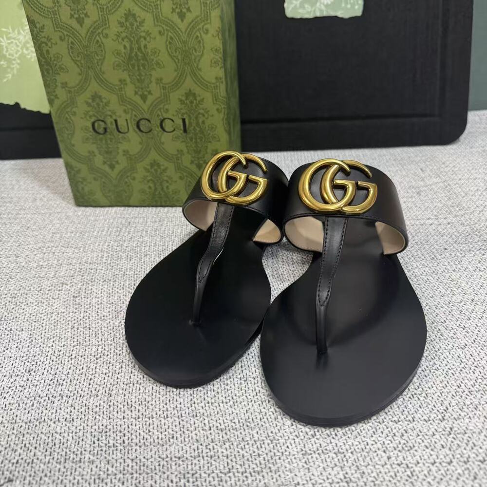 Gucci Black Sandals with Gold Accent